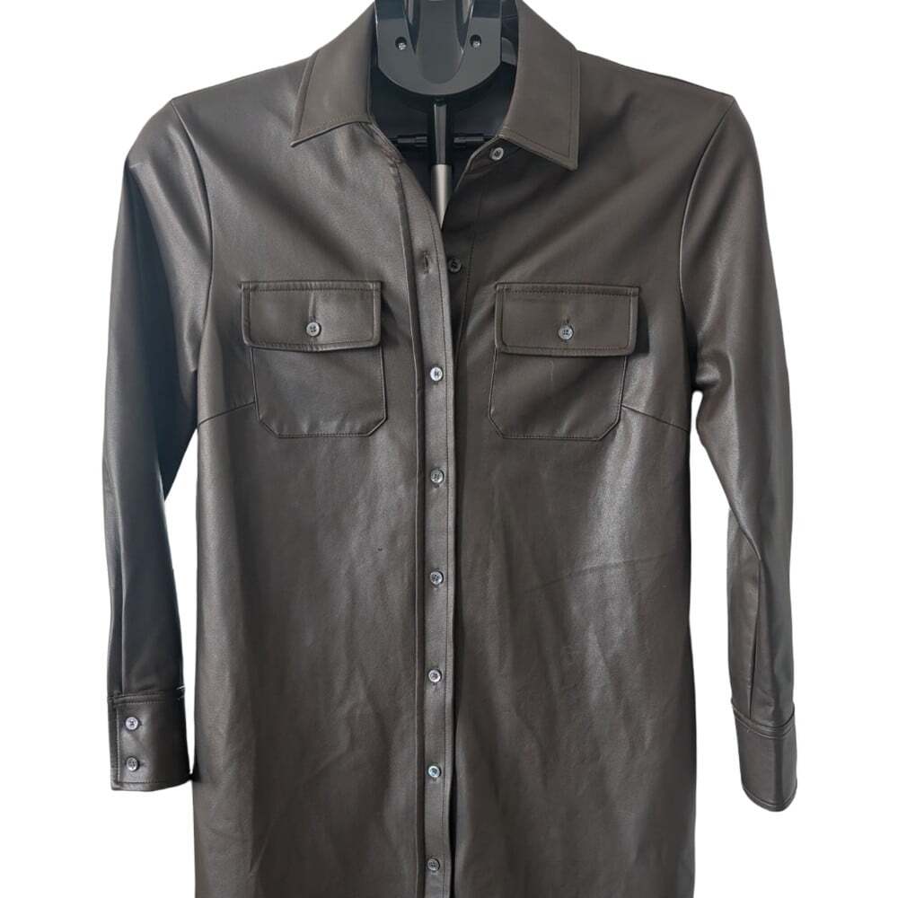 J.McLaughlin Vegan Leather Shirt Dress Size XS - Picture 2 of 11